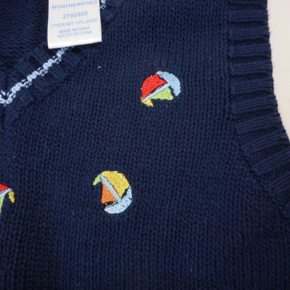 B.T. Kids Baby Boys Size 3-6 Mo Navy Blue Sweater Vest Sailboats Sailing NWT